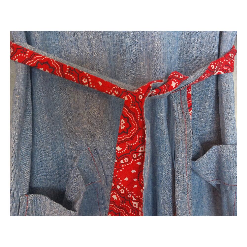 Vintage Blue Denim Look Dress Bandana Print Western Boho Costume LA - Picture 4 of 10
